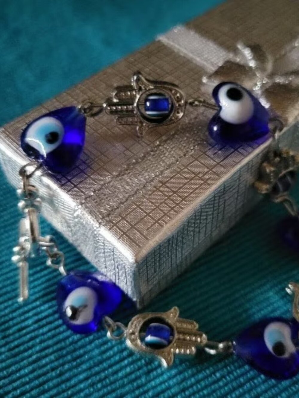 Blue & Silver Hamsa Evil Eye Bracelet